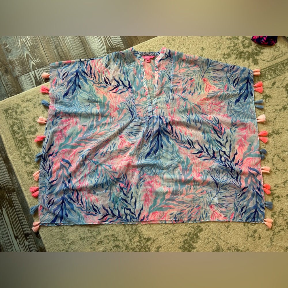 Holy grail Lilly Pulitzer kaleidoscope coral swim cover up with all tassels